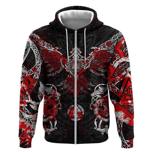 Raven And Norse Runes Zipper Viking Viking Hoodie