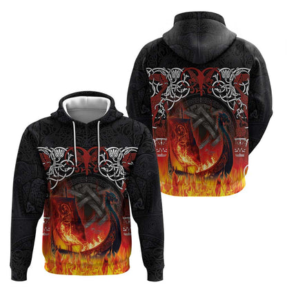 Scotland Up Helly Aa Drakkar Viking Longship Burning The Return of The Light Viking Hoodie