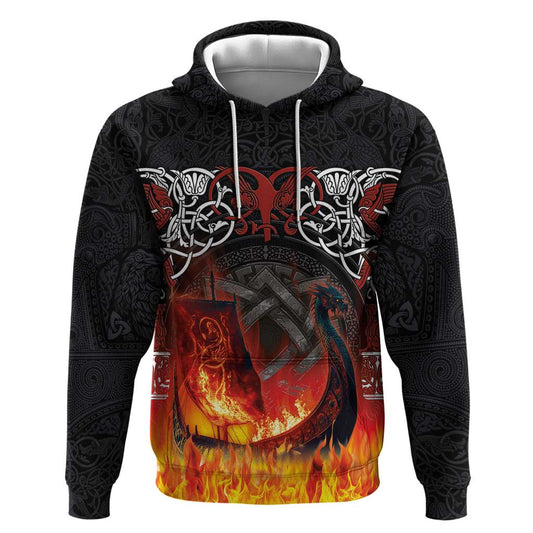 Scotland Up Helly Aa Drakkar Viking Longship Burning The Return of The Light Viking Hoodie