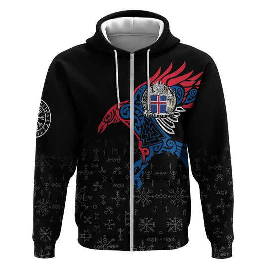 Iceland Viking Culture Zipper Norse Mythology Raven Tattoo Viking Hoodie