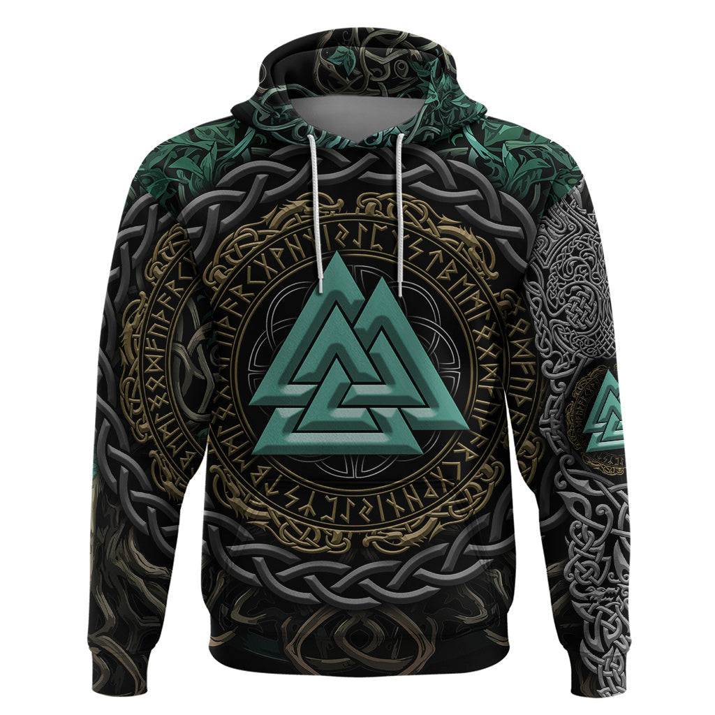 Cyan Valknut and Yggdrasil Viking Hoodie