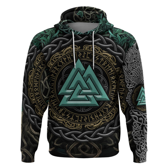 Cyan Valknut and Yggdrasil Viking Hoodie