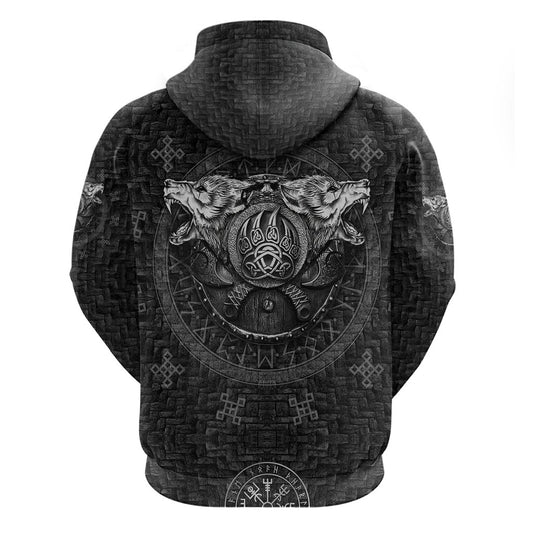 Norse Wolf and Bearclaw Fusion Viking Hoodie