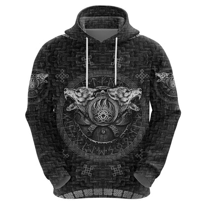 Norse Wolf and Bearclaw Fusion Viking Hoodie