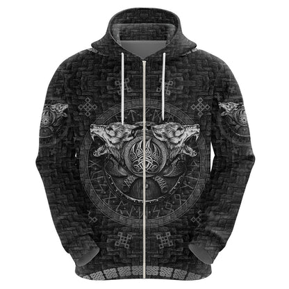 Norse Wolf and Bearclaw Fusion Viking Hoodie