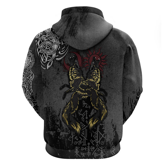Viking Skoll and Hati Chasing Eternity Viking Hoodie