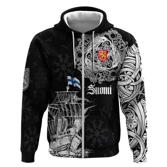 Finland Vikings Culture Zipper Suomi Viking Ships Viking Hoodie