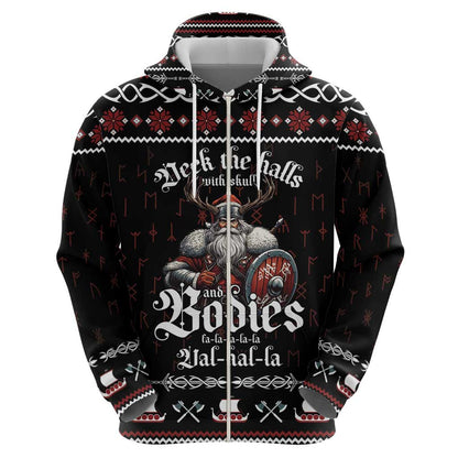 Funny Vikings Christmas Zipper Falalalala Valhalla Viking Hoodie