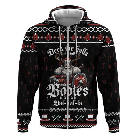 Funny Vikings Christmas Zipper Falalalala Valhalla Viking Hoodie