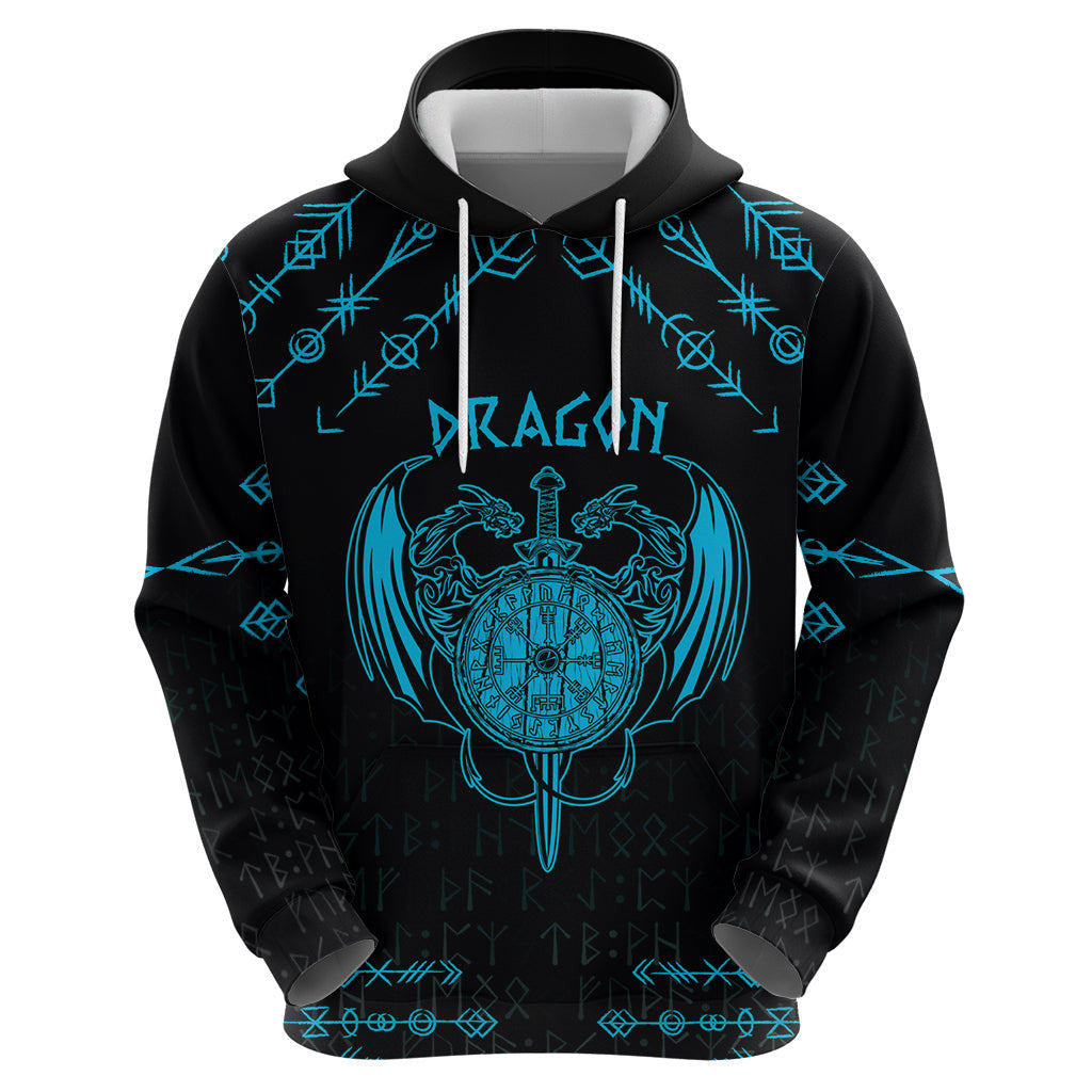 (Custom) Viking Dragon with Sword Blue Scandinavian Tattoo Viking Hoodie