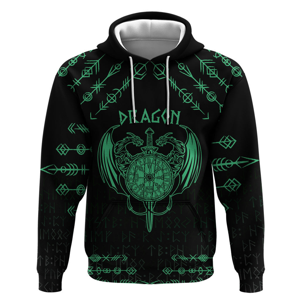 (Custom) Viking Dragon with Sword Green Scandinavian Tattoo Viking Hoodie