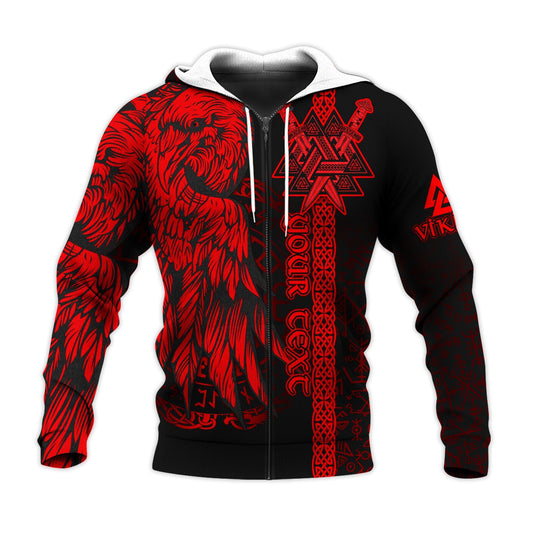(Custom) Valknut Raven Symbol Celtic Vegvisir Red Color Viking Hoodie
