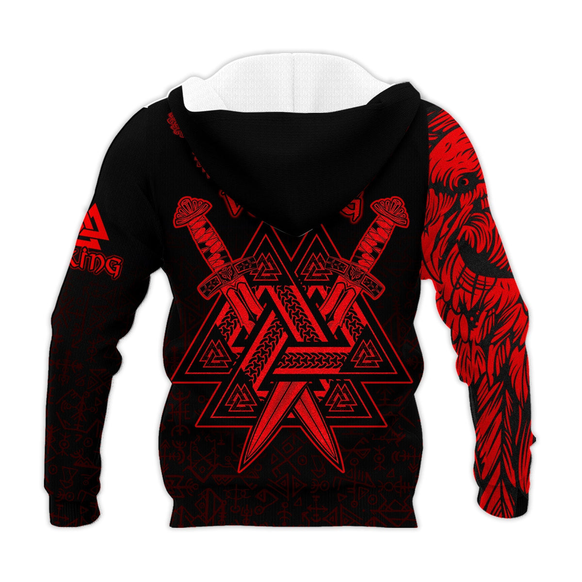(Custom) Valknut Raven Symbol Celtic Vegvisir Red Color Viking Hoodie