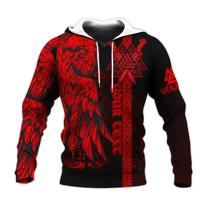(Custom) Valknut Raven Symbol Celtic Vegvisir Red Color Viking Hoodie