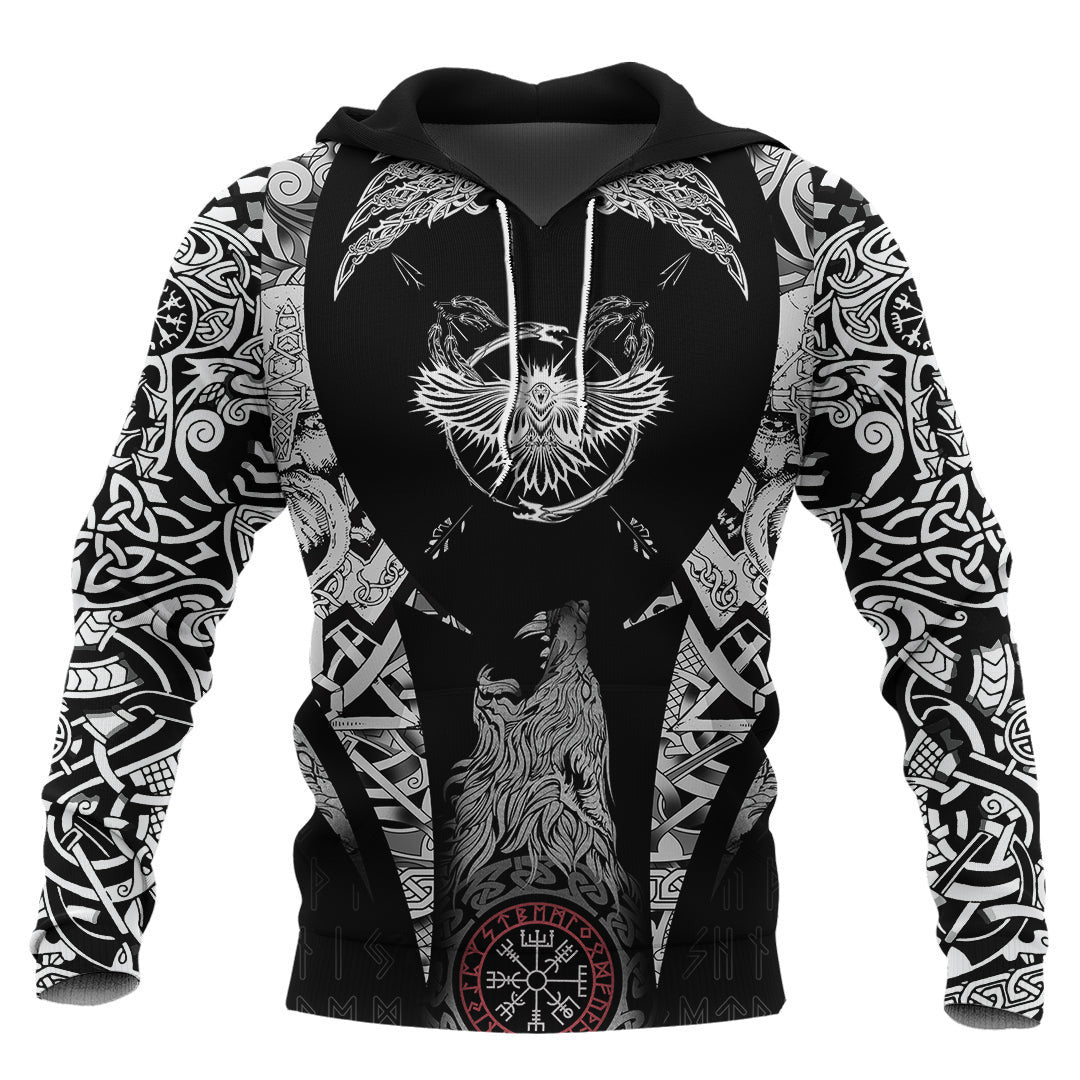 Raven With Open Wings Sacred Sign Of Viking Hoodie