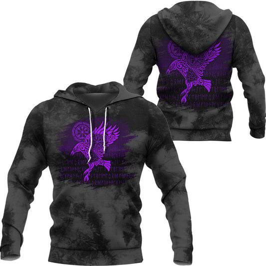 Raven Vegvisir Tattoo Purple Viking Hoodie