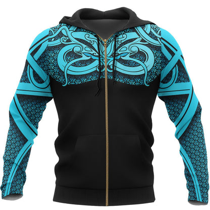 Best Viking Tattoo Blue Viking Hoodie #1 Zipper