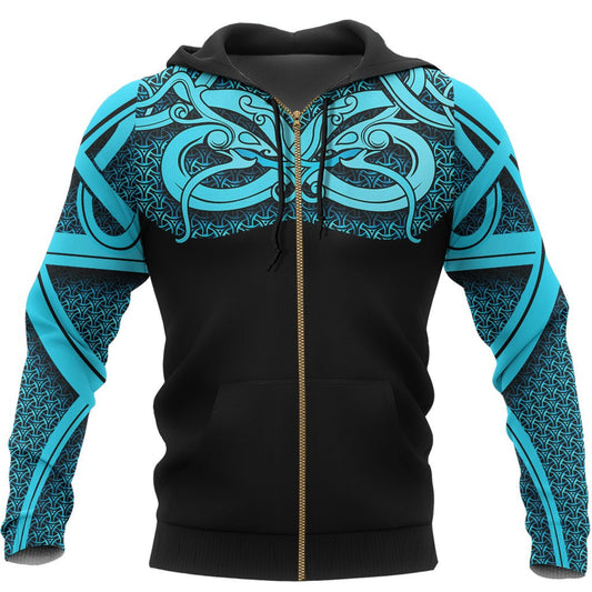 Best Viking Tattoo Blue Viking Hoodie #1 Zipper