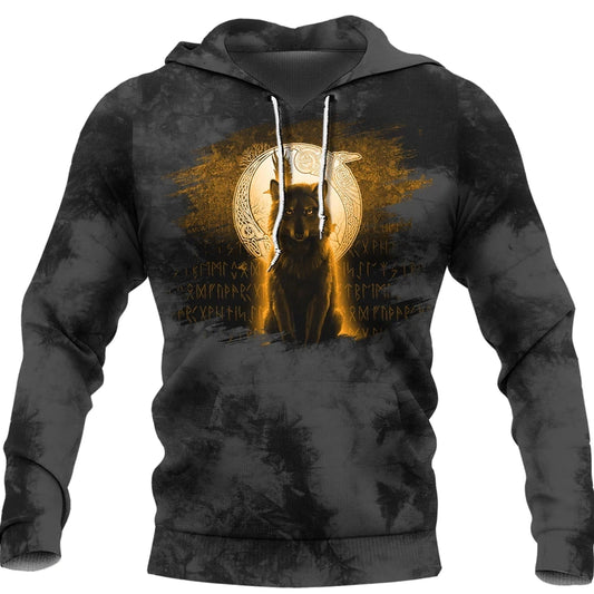 Fenrir Viking Wolf Gold Viking Hoodie