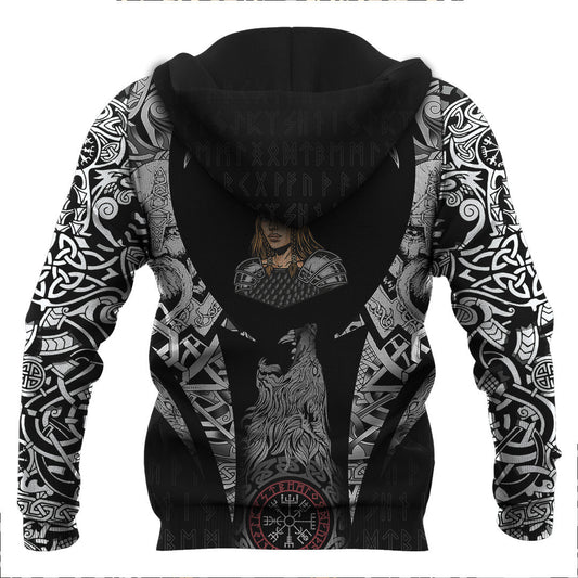 Woman In Metal Armor And Helmet Viking Hoodie