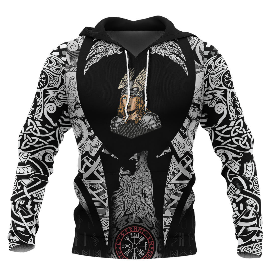Woman In Metal Armor And Helmet Viking Hoodie