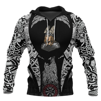 Woman In Metal Armor And Helmet Viking Hoodie