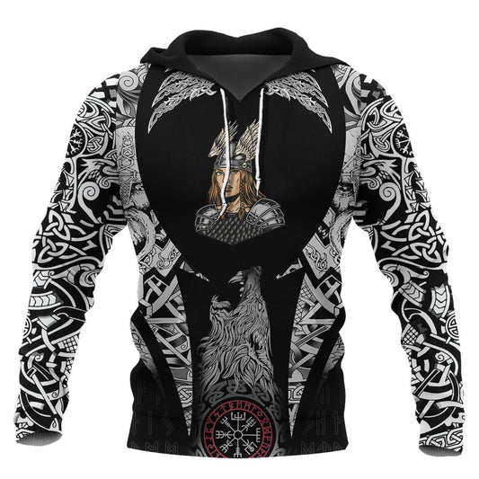 Woman In Metal Armor And Helmet Viking Hoodie