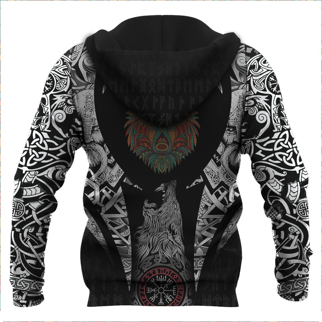 Stylized Wolf In Ethnic Dark Background Viking Hoodie