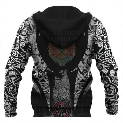 Stylized Wolf In Ethnic Dark Background Viking Hoodie