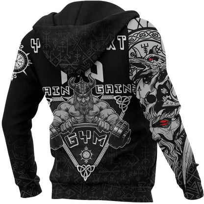 (Custom) Viking Gym Vegvisir Style "No Pain No Gain" Viking Hoodie Zipper