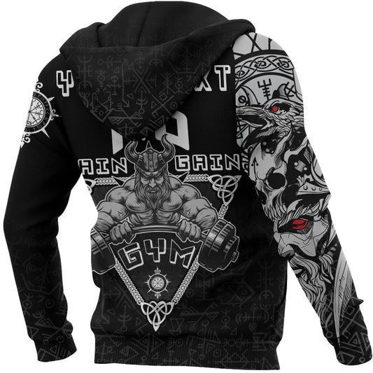 (Custom) Viking Gym Vegvisir Style "No Pain No Gain" Viking Hoodie Zipper
