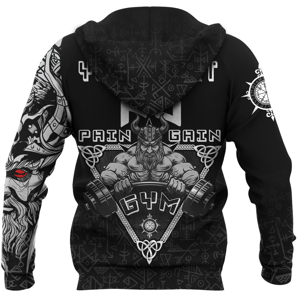 (Custom) Viking Gym Vegvisir Style "No Pain No Gain" Viking Hoodie Zipper