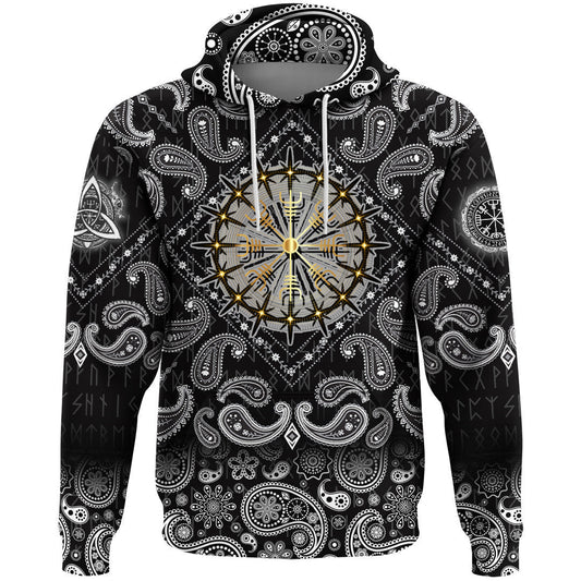 Helm Of Awe Icelandic Magical Stave With Bandana Paisley Style Viking Hoodie