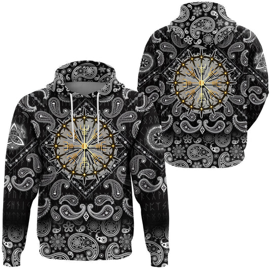 Helm Of Awe Icelandic Magical Stave With Bandana Paisley Style Viking Hoodie
