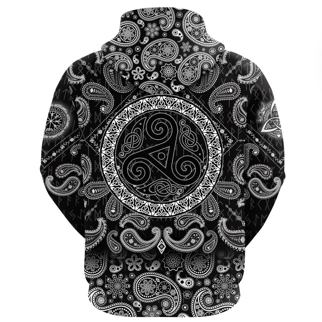 Celtic The Triskele With Bandana Paisley Style Viking Hoodie