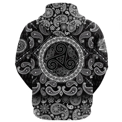 Celtic The Triskele With Bandana Paisley Style Viking Hoodie