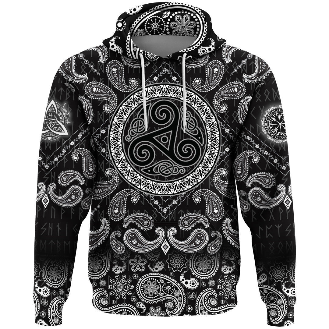 Celtic The Triskele With Bandana Paisley Style Viking Hoodie