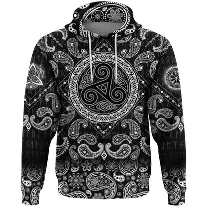 Celtic The Triskele With Bandana Paisley Style Viking Hoodie