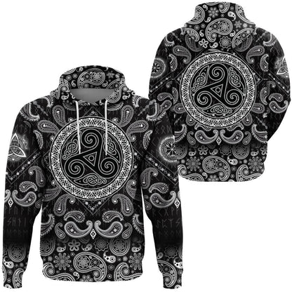 Celtic The Triskele With Bandana Paisley Style Viking Hoodie