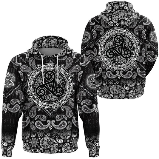 Celtic The Triskele With Bandana Paisley Style Viking Hoodie