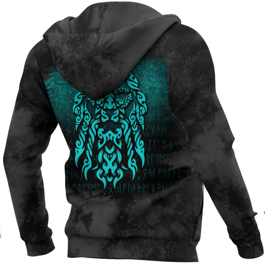 God Odin Allfather In Asgard Raven God Cyan Viking Hoodie