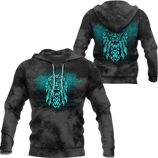 God Odin Allfather In Asgard Raven God Cyan Viking Hoodie