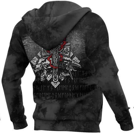 Thor Hammer Mjolnir Rune Protection Odin Raven Viking Hoodie
