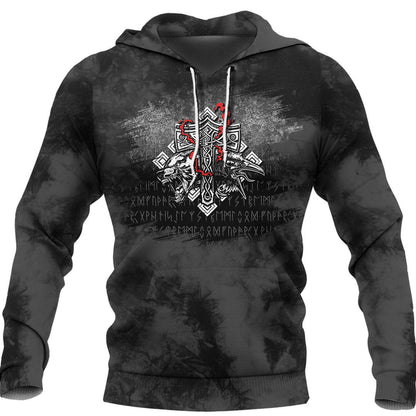 Thor Hammer Mjolnir Rune Protection Odin Raven Viking Hoodie