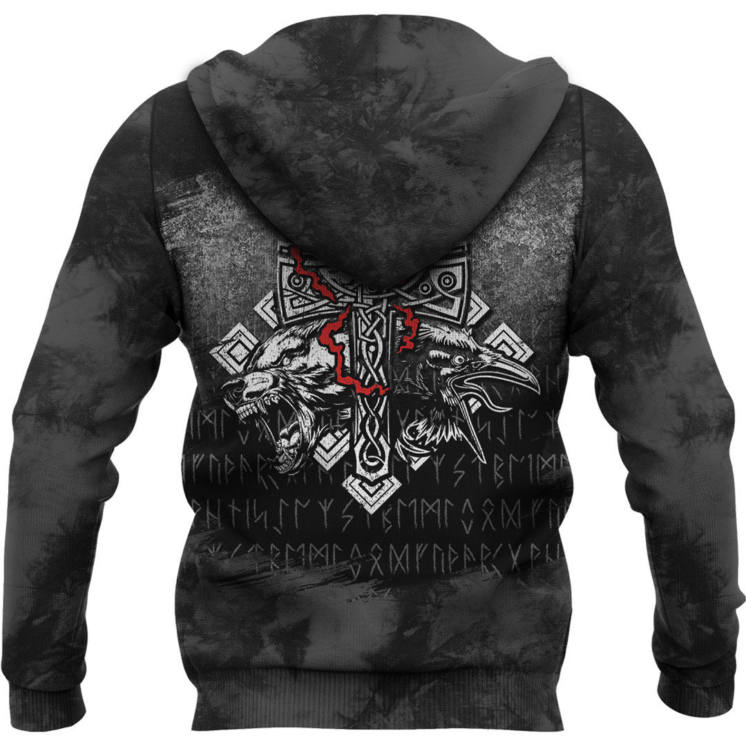 Thor Hammer Mjolnir Rune Protection Odin Raven Viking Hoodie