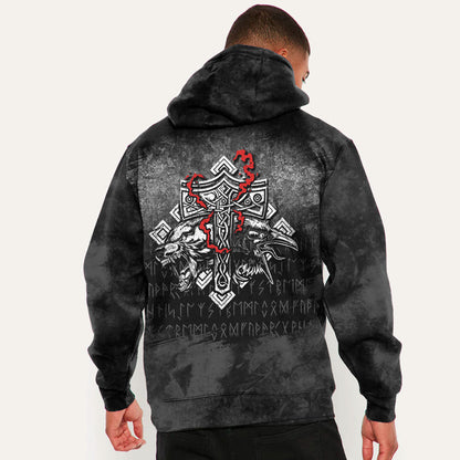 Thor Hammer Mjolnir Rune Protection Odin Raven Viking Hoodie