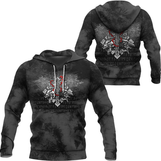 Thor Hammer Mjolnir Rune Protection Odin Raven Viking Hoodie