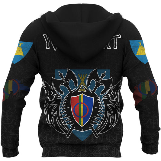 (Custom) Sami Flag And Map Viking Hoodie Style Viking Geri & Freki Zipper