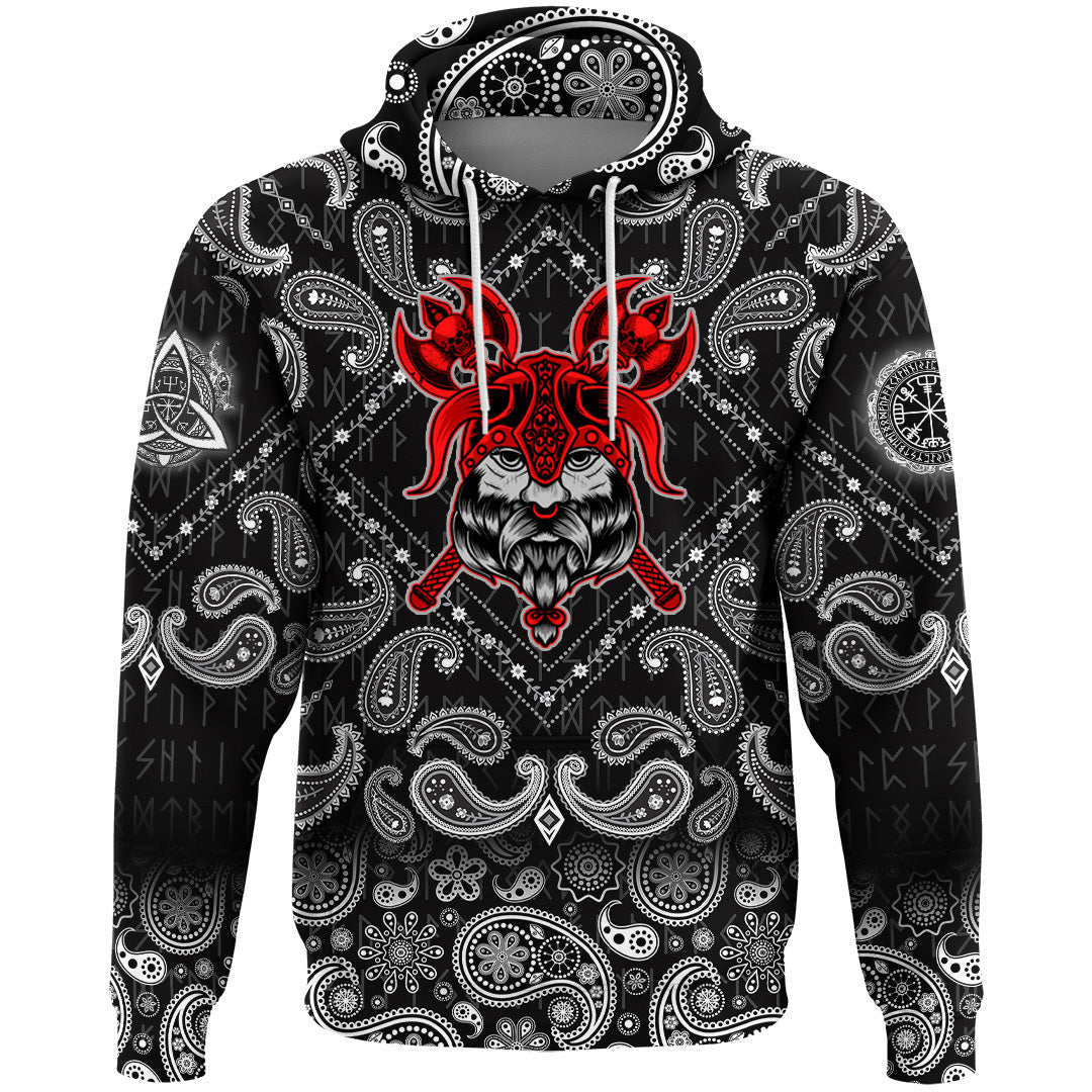 Head On Black With Bandana Paisley Style Viking Hoodie