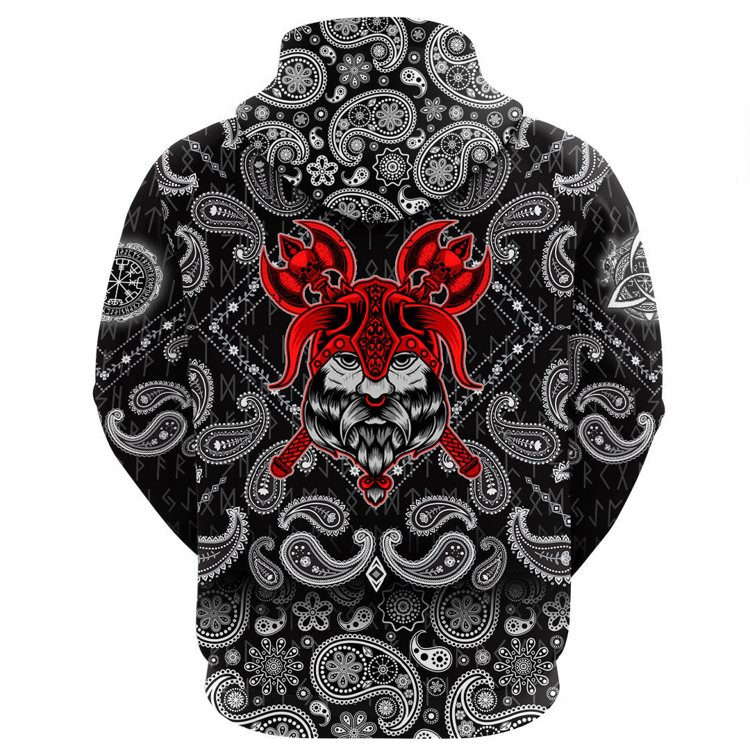 Head On Black With Bandana Paisley Style Viking Hoodie